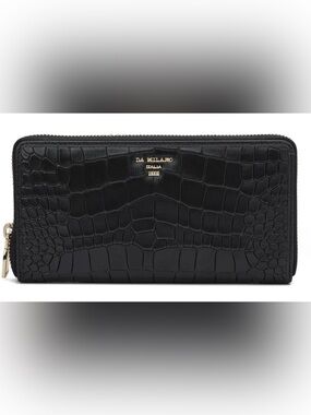 Black Leather Crocodile Embossed Wallet